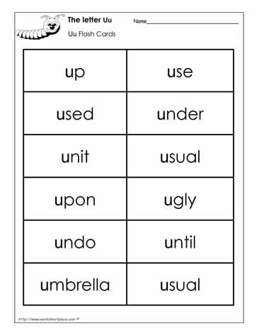 Word Wall Words for the Letter U